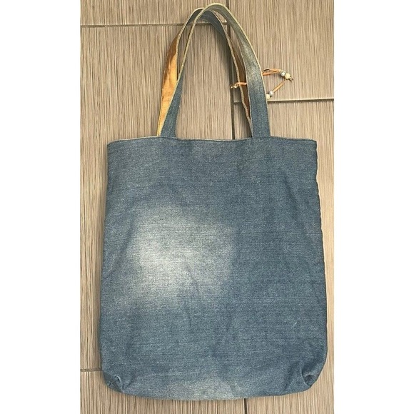 Walt Disney World Mickey Mouse Denim Embroidery Flowers Button Large Tote Purse - Picture 8 of 10